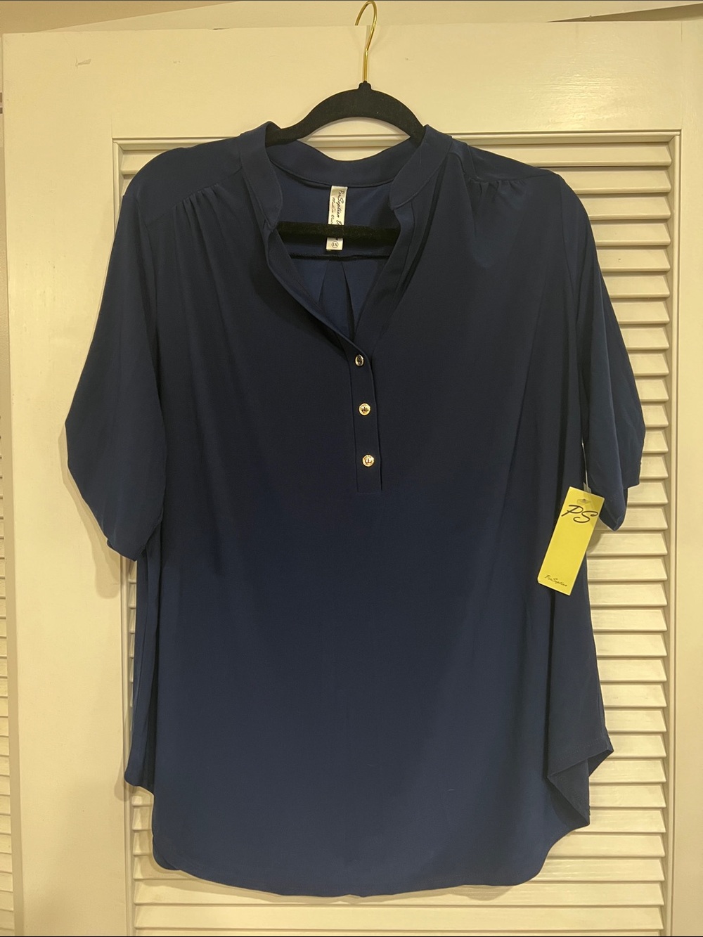 Navy Button-Detail Blouse